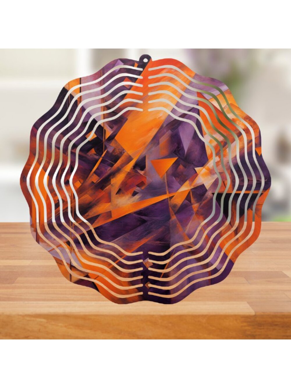 Outdoor Hanging Wind Spinner Orange Metal 10" Large Geometric Shapes Whirligig